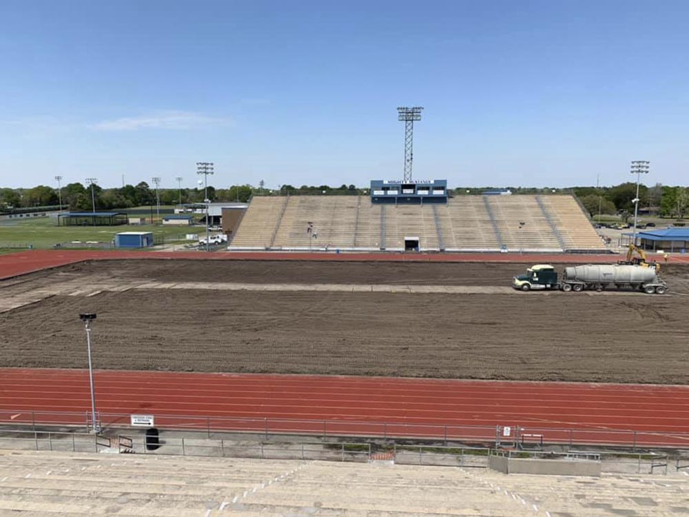 Plenty of progress at Hooks Stadium as turf remains in near future